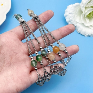 Bohemian beaded tassel pendants with silver chains and Celtic knots for DIY jewelry making