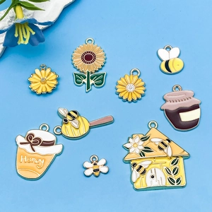 Amuletos de abeja y tarro de miel esmaltados para hacer joyas DIY y llaveros personalizados