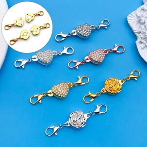 Zinc Alloy Rhinestone Magnetic Jewelry Clasps Double Lobster Claws Heart Rose Connectors For Bracelet Necklace DIY Jewelry Findings