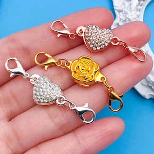 Dual lobster clasp connector with heart and rose design for DIY jewelry bracelets