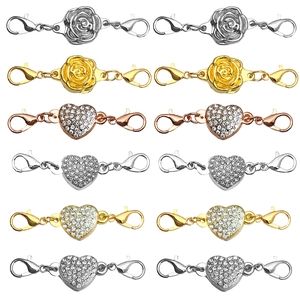 Set of double lobster clasp heart and rose magnetic jewelry connectors in various finishes