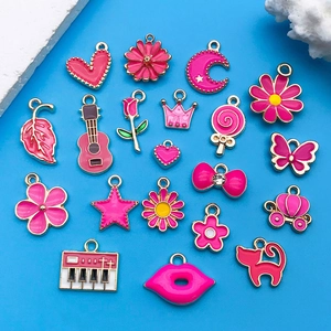 20pcs mixed pink enamel alloy charms including heart, crown and flower for DIY jewelry