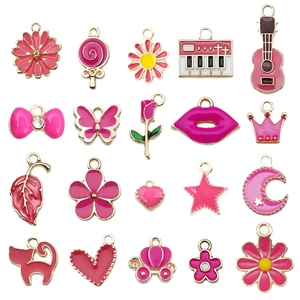 Pink and gold assorted enamel alloy charms for DIY jewelry making and keychains