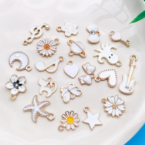 DIY Jewelry Making Alloy Charms White Enamel Musical Notes Guitar Flower Animal Shapes For Earrings Bracelet Handmade Craft Accessories