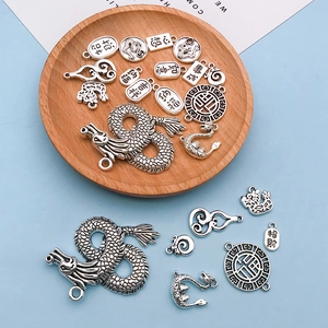 Vintage silver alloy charms with auspicious clouds and gourd designs for jewelry making
