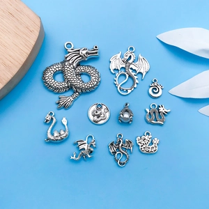 Antique silver Chinese dragon alloy pendants and charms collection for DIY jewelry making