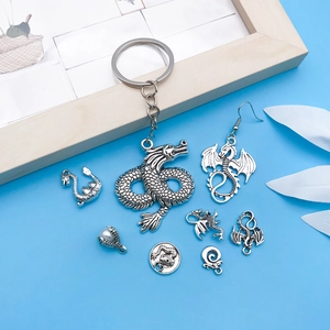 Detailed close-up of antique silver dragon pendants and jewelry DIY metal accessories