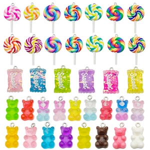 Resin Lollipop Bear Candy Pendants Colorful DIY Jewelry Making Accessories Handcrafted Charms For Phone Decor Crafting Projects