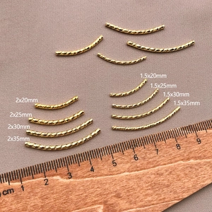 Detail of 18K gold-plated twisted curved tubes in 1.5mm and 2.0mm sizes for DIY jewelry