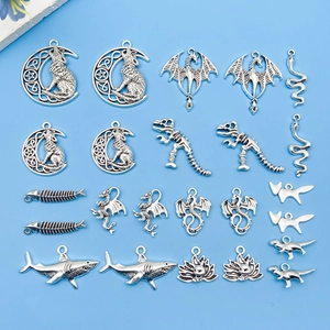Vintage alloy animal charms set including shark and dinosaur for DIY jewelry making