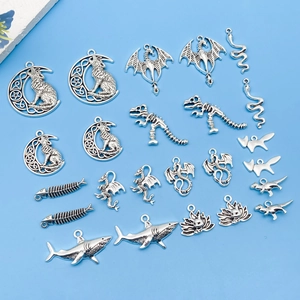 Vintage alloy animal charms set including shark dragon and dinosaur for DIY jewelry making