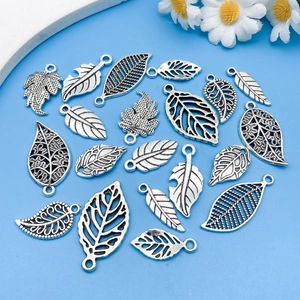 Antique silver hollow leaf alloy pendants for DIY necklace and bracelet crafting