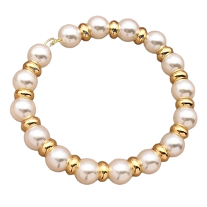 18K gold plated copper wheel spacer beads with white pearls for DIY jewelry making