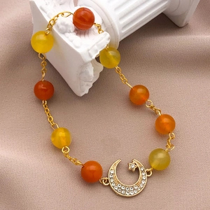 18K gold plated beaded bracelet with colorful beads and crystal moon star charms