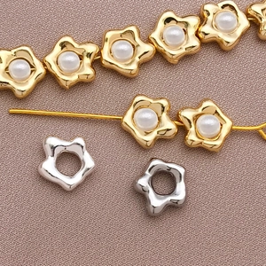 18k gold plated flower bead spacers and silver hollow rings for DIY jewelry making