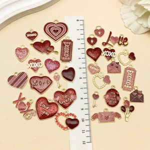 Pink and gold heart-shaped DIY pendants for Valentine's jewelry making, various designs