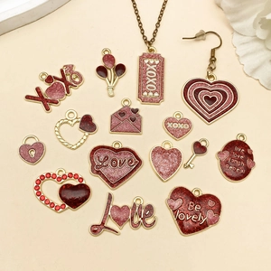Pink and red enamel heart charms and pendants set with gold finish for DIY jewelry making