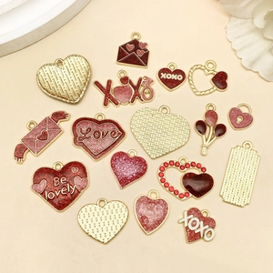Pink and red enamel heart pendants for DIY jewelry making Valentine accessories