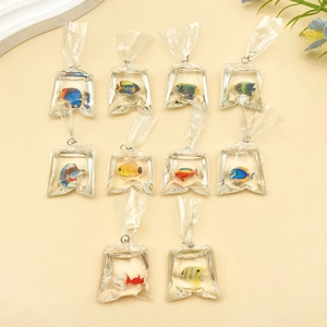 Simulation Resin Transparent Water Bag Fish Pendants DIY Jewelry Accessories For Earring Keychain Making Artistic Vintage Colorful Marine Animal Pendants