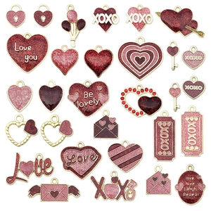 Zinc Alloy Enamel Valentine's Day Pendants Mixed Heart Envelope Key Lock Charms For DIY Jewelry Making Accessory Set