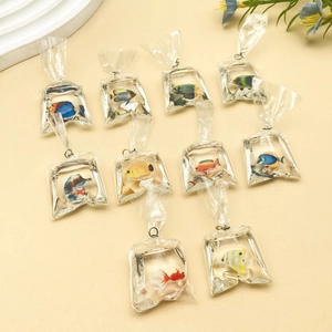 Set of 10 clear resin goldfish water bag charms for DIY jewelry and earring making