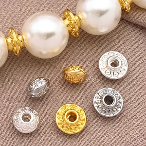 UFO shape 18K gold plated spacer beads with embossed ring patterns for DIY jewelry