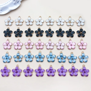 Alloy Enamel Cherry Blossom Flower Charms Five Petal Daisy Pendants For DIY Jewelry Making Keychain Crafting Accessories