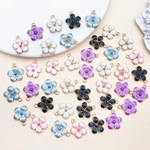 Mixed color enamel cherry blossom flower charms for DIY jewelry and keychains