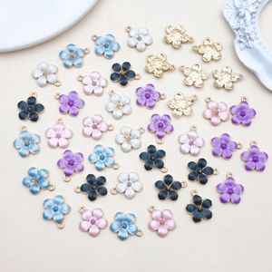 Colorful 14x16mm enamel cherry blossom charms for DIY jewelry and keychain making