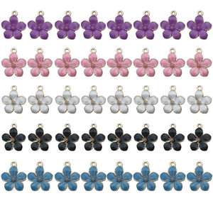 Mixed set of 40 pieces of colorful enamel cherry blossom flower charms for DIY jewelry making