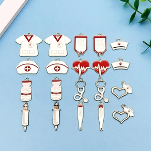 Set of 16 medical-themed enamel charms including stethoscope and syringe for DIY jewelry