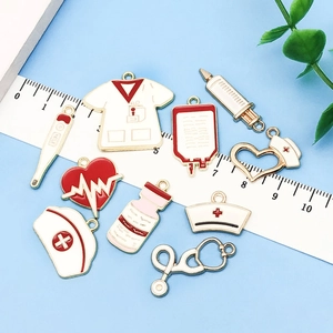 10-piece medical charms set with nurse hat and stethoscope for DIY jewelry making