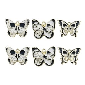 Gothic skull butterfly enamel pendants in black and white for DIY jewelry making