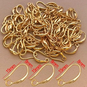 18K gold-plated teardrop earring hooks with bead cap for DIY jewelry making, 15x8mm size