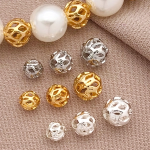 Perles de Boule de Maille Creuse en Cuivre Plqué Or 18K Perles d'Espacement Rondes Géométriques pour la Fabrication de Bijoux DIY Bracelet