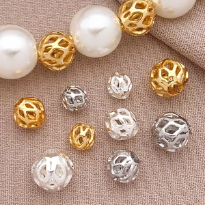 Perles d'espacement ajourées plaquées or 18K avec perles pour création de bijoux