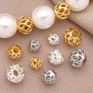 Perles d'espacement sphériques creuses dorées et argentées pour colliers de bijoux