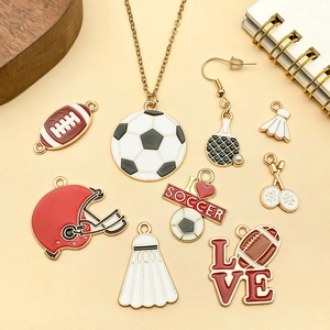Sports theme jewelry set with soccer, basketball, and volleyball alloy charms and pendants