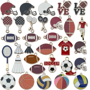 Enamel sports alloy charms set featuring soccer basketball and football gear designs