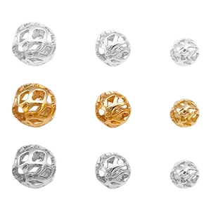 Perles rondes en maille creuse plaquées or 18 carats et argent pour bijoux DIY