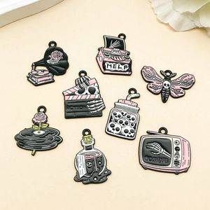 Halloween Pink Skull Ghost Charms Zinc Alloy Enamel Gothic Pendants For DIY Earring Keychain Jewelry Making Dark Style