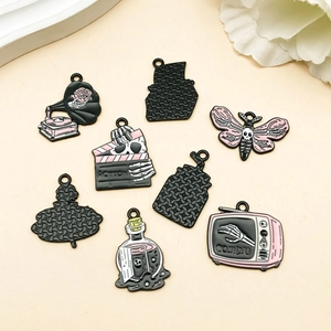 Pink and black Halloween skull enamel charms set for DIY jewelry making accessories