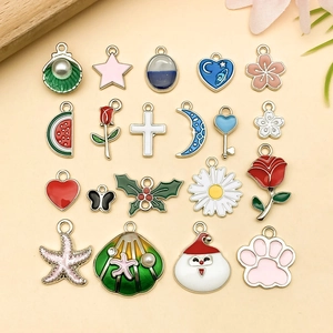 Alloy Enamel Flower Heart Moon Charms For DIY Jewelry Making Pendants For Bracelet Necklace Fashion Crafting Accessory