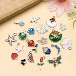 Colorful alloy enamel charms set featuring flowers, fruits and shells for DIY jewelry making