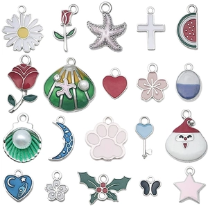 Mix of 20 sweet enamel flower and animal charms for DIY bracelet and jewelry making