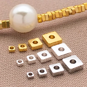 18K gold-plated square spacer beads for DIY jewelry in gold and silver finishes