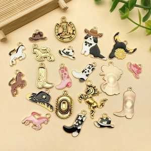Set de breloques Cowboy Western en émail avec chevaux et bottes pour bijoux DIY