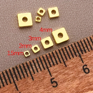 Flat square 18K gold-plated spacer beads in 1.5mm to 4mm sizes for jewelry making