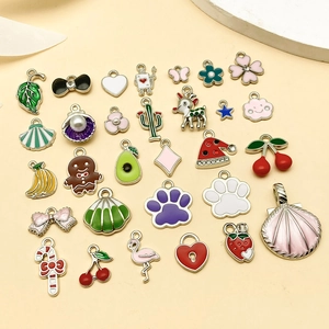 Dijes de esmalte de colores con flores, animales y frutas para la creación de joyas DIY