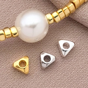 Perles triangulaires plaquées or 18 carats et grosse perle ronde pour fabrication bijoux DIY